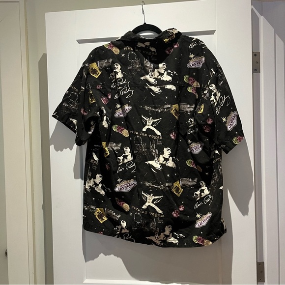 Vintage David Carey Elvis "Viva Las Vegas" Graphic Oversized Camp Shirt L - Picture 3 of 8